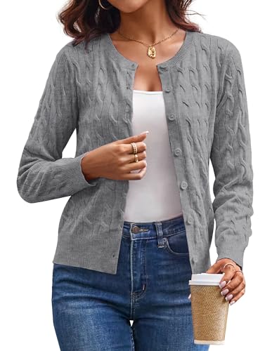 GRACE KARIN Womens Long Sleeve Button Up Cable Knit Cardigan