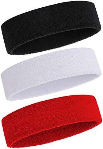 ONUPGO Sweatband Headband for Men & Women - 3/6/12 PCS Sports Headbands Moisture Wicking Athletic Cotton Terry Cloth Sweatband Sweat Absorbing Head Band