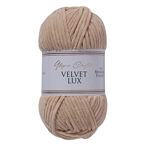 Utopia Crafts Velvet Lux - Hilo grueso de felpilla súper suave para tejer y ganchillo, 100 g - 110 m (Marrón Pastel)