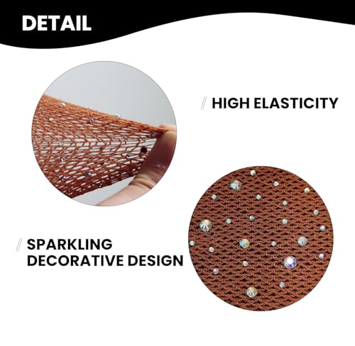 Image of JAFINSY Sparkle Rhinestone Fishnet Tights for Women - Sexy High Waist Mesh Stockings for Valentines Rave Party, Coffee