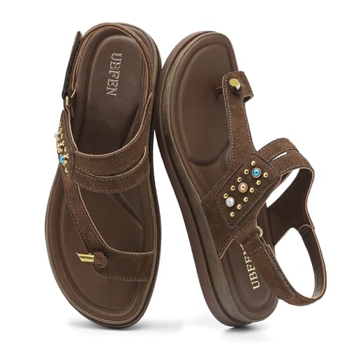 Image of UBFEN Womens Thong Sandals with Toe Loop Heel Strap for Beach | Dressy Casual Flat Flip Flops with Back Strap, Cushioned Footbed for Comfortable Summer Walking