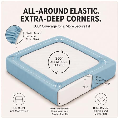 Image of CozyLux 6-Piece Queen Sheet Set, Fits 18-21 Inch Mattresses, Oeko-TEX