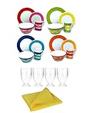 Moritz Tafelgschirr aus Melamin Campinggeschirr für 4 Personen 21 Teile mit Saft Gläsern + Mikrofasertuch gelb Picknick-Geschirr Outdoot Freizeit Reisen Ausflug