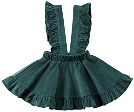 Vohawsa Toddler Baby Girl Velvet Backless Ruffle Strap Overalls Skirt Solid Sleeveless Suspender Tutu Dress Spring Summer Fall (6-7T, Green #2)