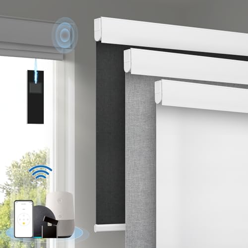 Motorized Blinds with Remote, [Free Solar Panels] Cordless Smart Blinds with Valance Cover, Blackout Electric Blinds with Remote Control, Automatic Roller Shades for Windows White 52