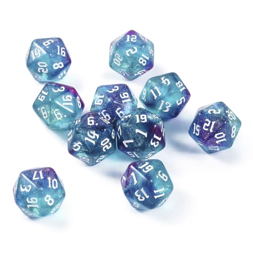 Yourandoll 10 STÜCKE Polyedrische Würfel Doppel-Farben 20mm D20 Würfel Dice Spielwürfel for DND RPG Tischspiele (Grün Lila)
