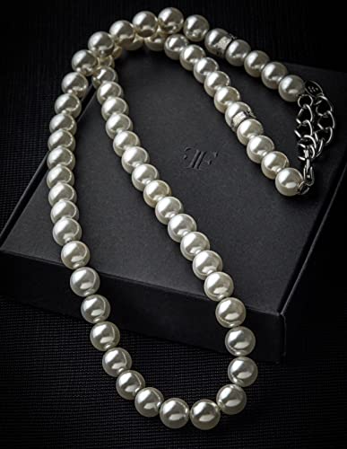 Forge & Foundry Men's 8Mm Shell Pearl Necklace With Polished Stainless Steel Artist-Designed Custom Beads #TOP1
