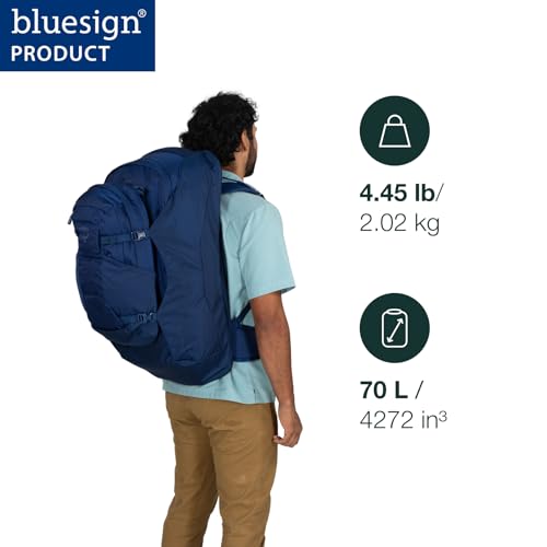 Image of Osprey Farpoint 70L Men's Travel Backpack - Large Adjustable Travel Bag with Detachable Daypack, Cascade Blue /Torrent Blue