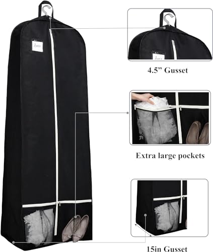 Habrur Clothes Cover 2pcs 72'' Bridal Wedding Gown Dress Garment Bag with Pockets Travel for Gowns Suit Bags3