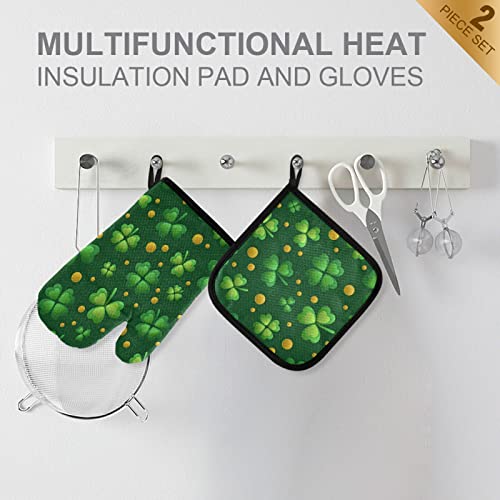 Exnundod St Patrick Shamrock Green Oven Mitts and Pot Holders Sets,Spring Coins Clovers Heat Resistant Hot Pads&Gloves 2pcs for Kitchen Cooking BBQ Party Cookware Bakeware Sets by Exnundod - Image 3