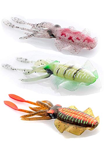 Fishing Lures, Saltwater Soft Bait Squid Skirt Fishing Tackle Glow in Dark Luminous Octopus Trolling (3 5 6pcs),Mahi Tuna Marlin Sails Wahoo (3 Piece Set[5.91inch])