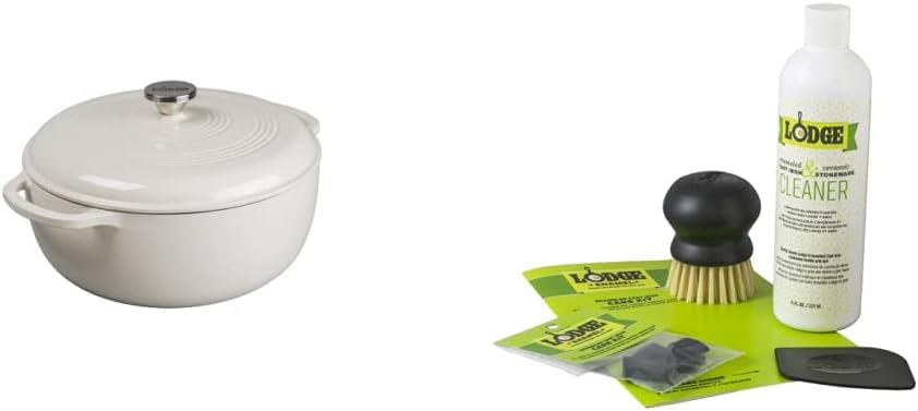 Lodge Enameled Cast Iron Dutch Oven, 7.5 Quart, Oyster & Enameled Cast Iron and Stoneware Care Kit, 12 oz