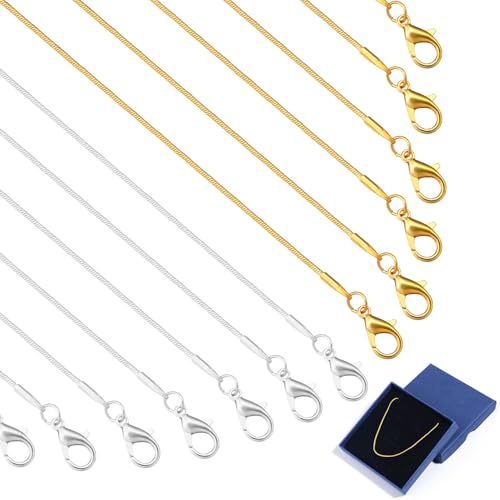 Topacket 24 Pack Necklace Chains Bulk,Gold and Silver Snake Necklace Chains for Jewelry Making 18 Inches