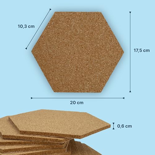 Raylu Paper - Panneaux de Liège Mural Hexagonal Autocollants, 10 Plaques de 6 mm d'Épaisseur, Liège Adhésif Mural, avec 47 Punaises de Couleur (20 cm x 17,5 cm) – vue 7