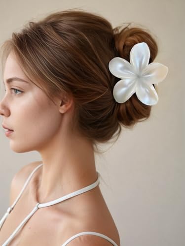 Set de 2 pinzas para cabello con flores plumeria blanco perla miniatura 5