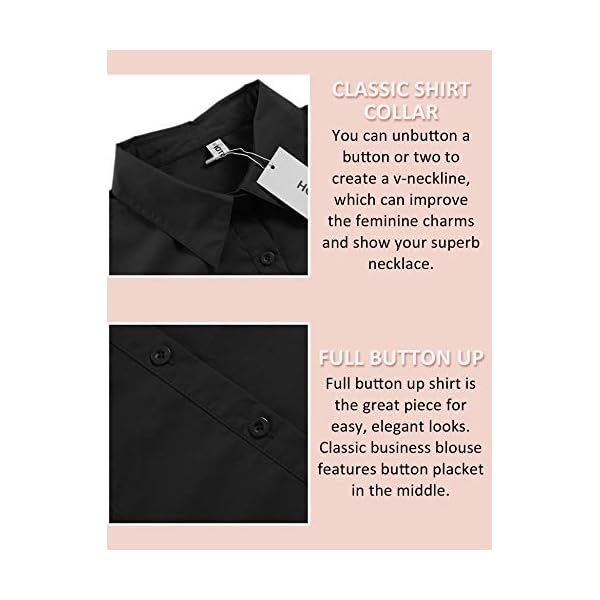 HOTOUCH Women Collared Button Down Long Sleeve Dress Shirt Black Small