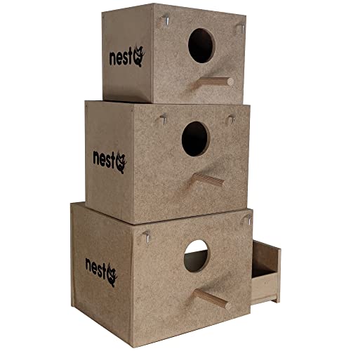 nestQ Nest für Wellensittiche mit Spänen für das Bett, Zuchthaus aus Holz für Vögel, mit Haken für Vogelkäfige, 19 cm x 15 cm x 13,5 cm