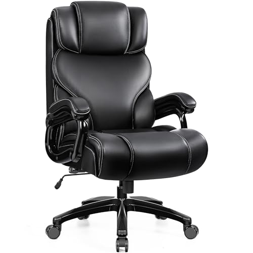 Office Chair, Ergonomic Big and Tall 500lbs Computer Desk Chairs, Heavy Duty Executive Breathable Leather Chair with Adjustable High Back, Lumbar Supp