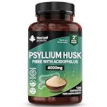 Fibre Supplement 4000mg Psyllium Husk with Acidophilus - High Strength - Natural Soluble Fiber Supplement from Plantago Ovata Seeds, 120 Psyllium Husks Capsules Vegan, UK Made by New Leaf