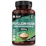 Fibre Supplement 4000mg Psyllium Husk with Acidophilus - High Strength - Natural Soluble Fiber Supplement from Plantago Ovata Seeds, 120 Psyllium Husks Capsules Vegan, UK Made by New Leaf