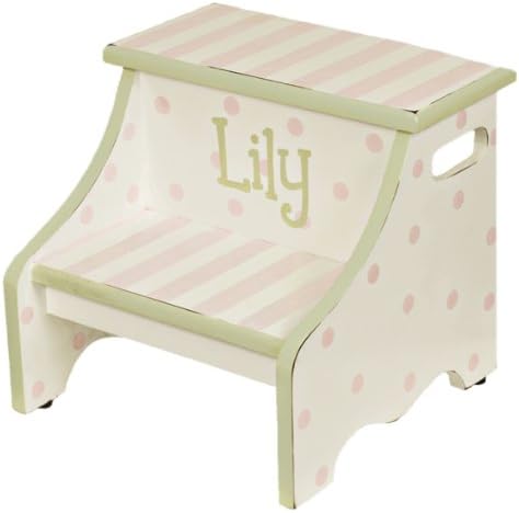 2-Step Manufactured Wood Personalized Stripe Step Stool with 200 lb. Load Capacity