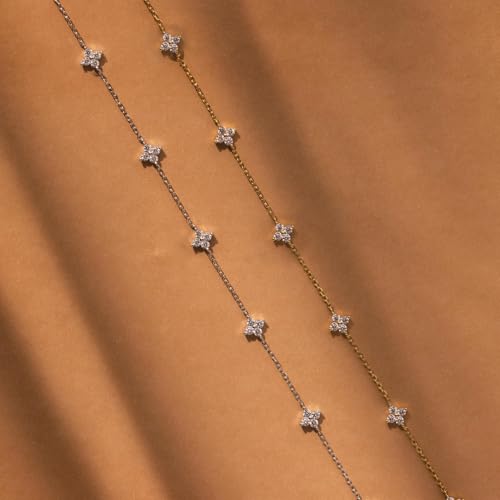 Dainty Silver Gold Necklaces for Women Cute Station Choker Necklace Cubic Zirconia Simulated Diamond Necklace Simple Layering CZ Necklace Trendy Jewelry Gifts4