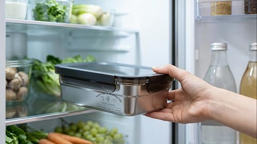 Image of Stainless Steel Fridge Storage Box Set - Food Grade, Leakproof Kitchen Organizer, Freshness Locking, Microwavable & Freezer Safe - Silver with Lid (1000 ML - 3 Pcs)