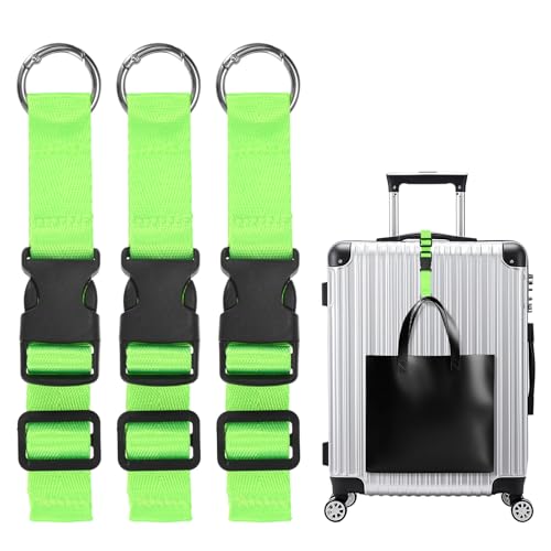 Image of M METERXITY 3-Pack Add A Bag Luggage Strap, Adjustable Suitcase Belt for Connecting Handbag /Backpack /Jacket, Luggage Connector [Bright Green]