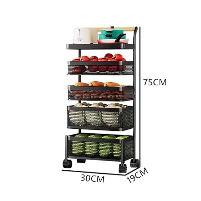 Slim Rolling Kitchen Cart with High Load Capacity Breathable Design Thickened Storage Cart for Kitchen & Living Room SpaceSaving (Black 30x19x90CM)-1TbVS5hG