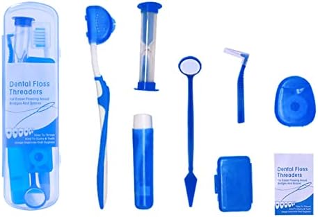 Boxed Portable Orthodontic Care Kit Orthodontic Toothbrush Kit for Braces for Orthodontic Patient Travel Oral Care Kit Dental Travel Kit Interdental Brush Dental Wax Dental Floss (8 Pcs/Pack)-Blue