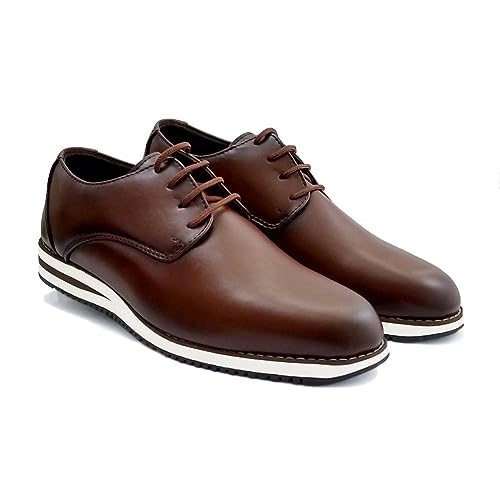 Sapato Masculino Oxford Social Casual Esporte Fino Confortável Macio Amarrar Cadarço (39, MARROM)