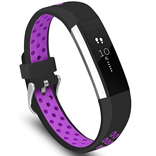 KINOEHOO Ersatzarmband kompatibel mit Fitbit Alta HR Edelstahl Armband Weiche Silikon Uhrenarmbänder.(Schwarz-lila) Cover