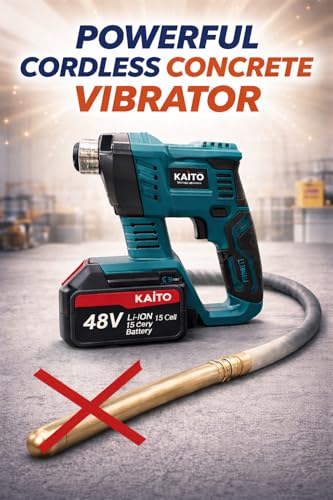 Image of KAITO Cordless Concrete Vibrator 48 V Li-ion | 3200 RPM High-Speed Concrete Compactor | 15-Cell 6.0 Ah Two-Battery Powered Portable Vibrating Tool with Fast Charger | Model 25-35 (Rod Not Included)
