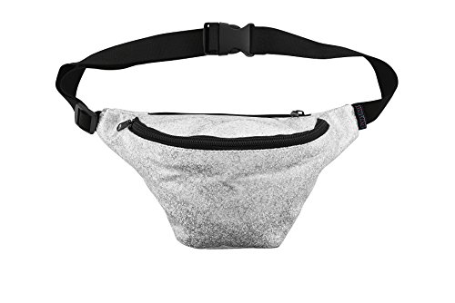 KANDYPACK Riñonera con purpurina y bolsillo oculto, perfecta para raves y festivales (plata)