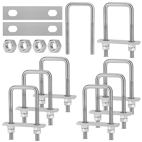 EFUTURETIME Lot de 8 boulons en U carrés M8 40 x 100 mm Vis en forme de U en acier inoxydable avec 16 plaques et 32 écrous pour tuyaux et industriels