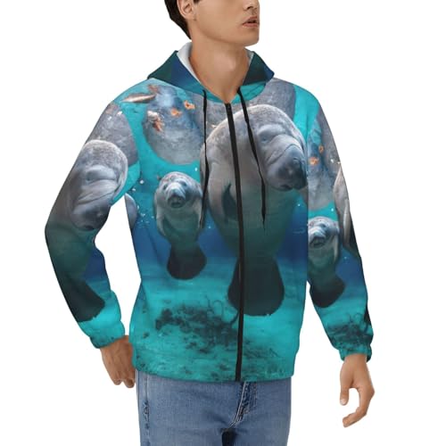 Sweat à capuche zippé lamantins en polyester doux contre le froid quotidien