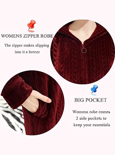 Artfasion Womens Robe Long Zipper Front Hooded Full Length Housecoat Sleepwear for Ladies2