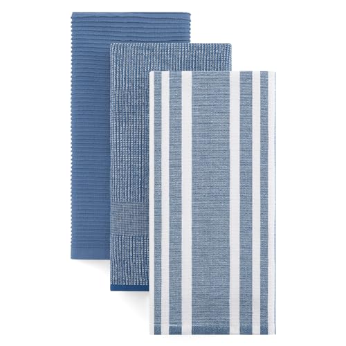Image of Homaxy Premium Kitchen Towels(18 inchx 28 inch, 3 Pack), Large Cotton 380 GSM Kitchen Hand Towels, Soft and Absorbent Terry Dish Towels, Multipurpose Tea Towel Set with Hanging Loop, Navy Blue