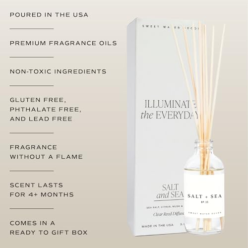 Image of Sweet Water Decor Salt & Sea Reed Diffuser Set - Sea Salt Citrus & Musk Amber Scent Diffuser - Reed Diffusers for Home with Long Lasting Fragrance - Non-Toxic Oil Reed Diffuser - Made in the USA