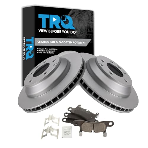 Image of TRQ Rear Ceramic Brake Pad and Rotor Set Coated Compatible with 14-18 Porsche Cayenne 330mm Diameter Rear Rotors 13 11-17 VW Touareg