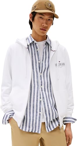Tommy Hilfiger Men’s Stacked Cotton Hoodie with Zip, White (White), M