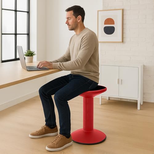 Image of Storex Wiggle Stool - Active Flexible Seating for Classroom and Home Study, Adjustable 12-18 Inch Height, Red (00302U01C)