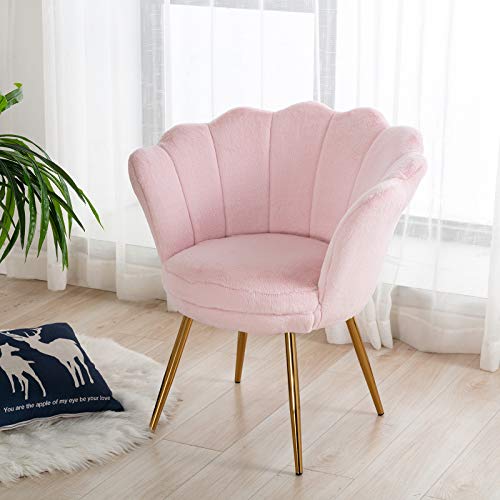 Wahson Sillón Lounge de Felpa con Patas de Metal Chapadas en Oro, Butacas de Salón para Dormitorio/Tocador/Recepción (Rosa Claro-Felpa)