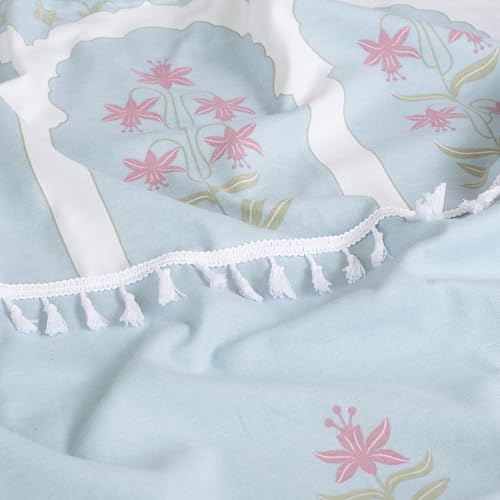Image of Tranquebar Curtain Co. Window Curtains 5 Feet, 60-65% Room Darkening, Turquoise Floral Print, Cotton Curtains for Window, Cotton Curtains 5 Feet Long Set of 2, BackTab Loops, Taj (152 cm) - Set of 2