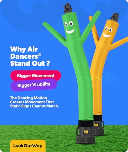 Image of LookOurWay Air Dancers Wacky Waving Inflatable Tube Guy - 7ft Tall Inflatable Advertising Waving Dancing Man with Sky Dancer Blower - Green