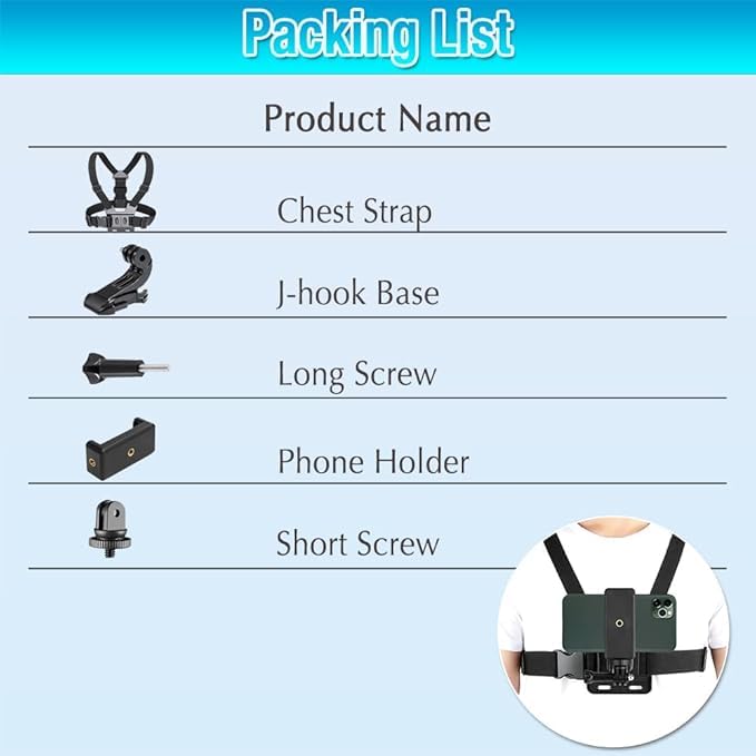 Mobile Phone Chest Adjustable Strap Mount GoPro Chest, Cell Phone Clips Harness Holder - Image 3