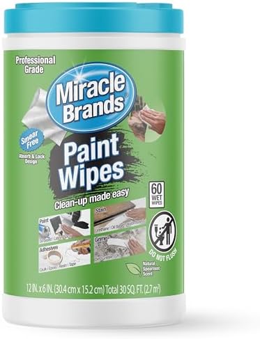 MiracleWipes for Paint Prep & Cleanup, Remove Tough Grime Build-Up, Wet Paint, Caulking, Epoxy, Colorant, and more from Hands, Surfaces, & Tools - 60 Count