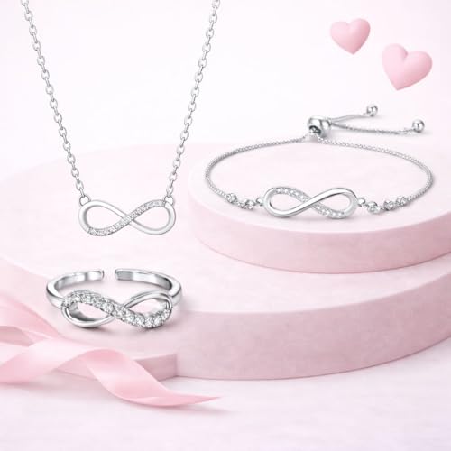 Image of Nilu's Collection Infinity Shape Cubic Zirconia Diamond Bracelet for Women Jewelry for Gift, Adjustable Charm Bracelet