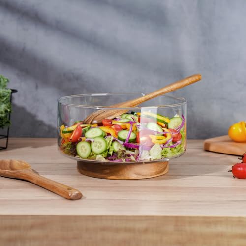 NiHome Glass Salad Bowl with Acacia Wood Salad Tongs, Large Capacity Design with Enhanced Stability, Versatile Serving Dish for Salads, Fruits, Ideal for Gatherings & Daily Family Dining by NiHome - Used condition - Image 4