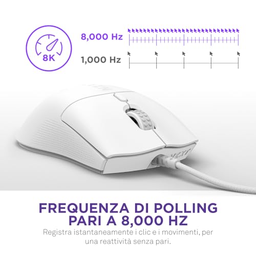 Lift 2 Symm | Mouse gaming con cavo simmetrico leggero | Design leggero 58 g | Polling rate 8K | Switch ottici | Sensore ottico 26K DPI | Piedini 100% PTFE | Bianco - Mouse gaming - Immagine 2